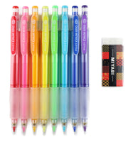 Pilot Color Eno Mechanical Pencil 0.7mm, 8 Colors & MIYABI Black Eraser Bundle